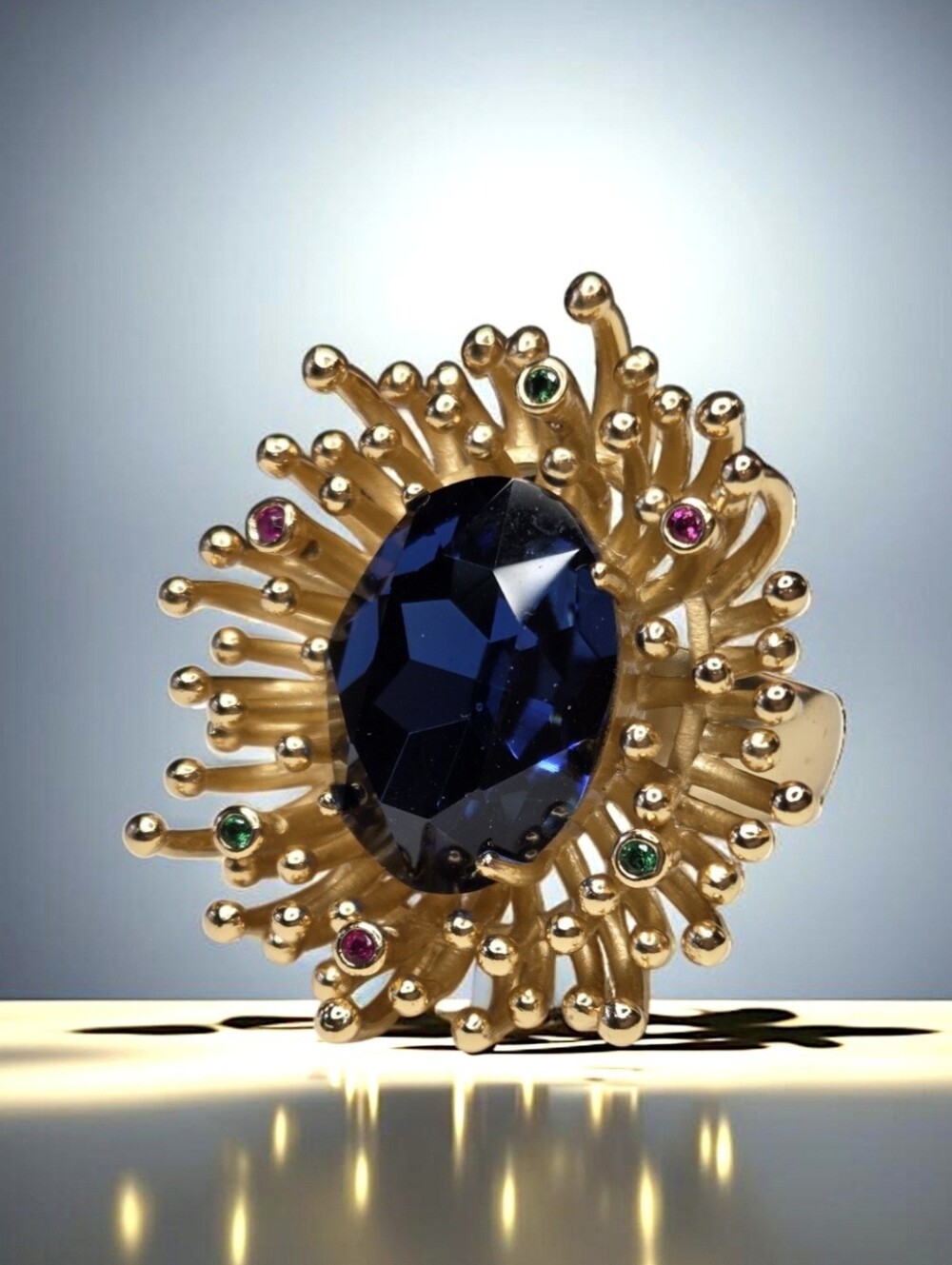 18k Gold Plated Sapphire Crystal Fire Works Massive Statement Ring